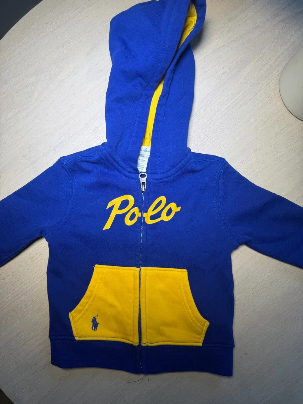Ralph Lauren Blue and Yellow Hooded Zip Polo Sweatshirt